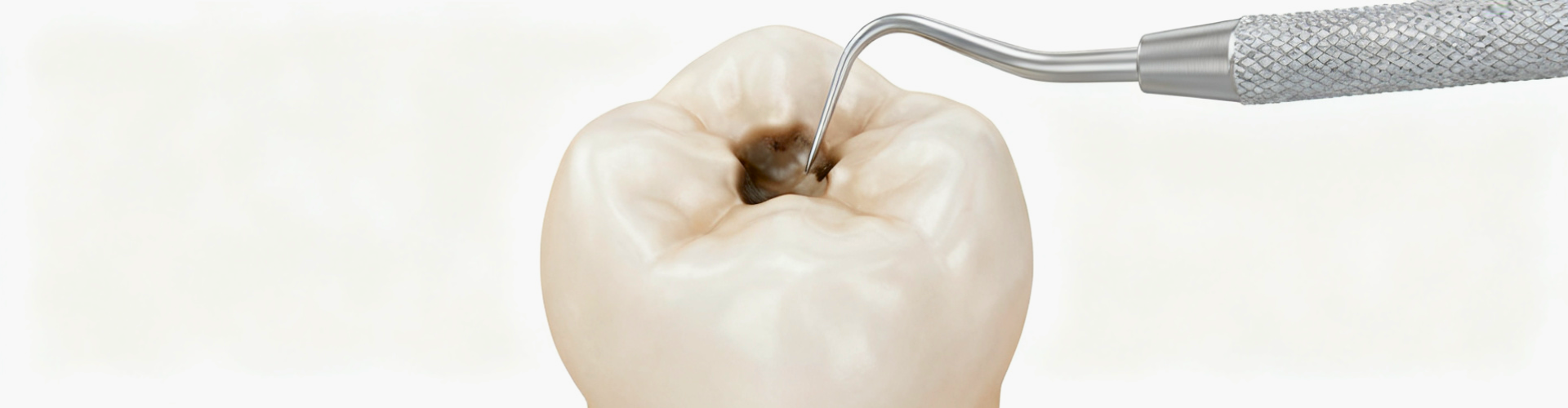 Rendering a dental pick in a cavity in a tooth.
